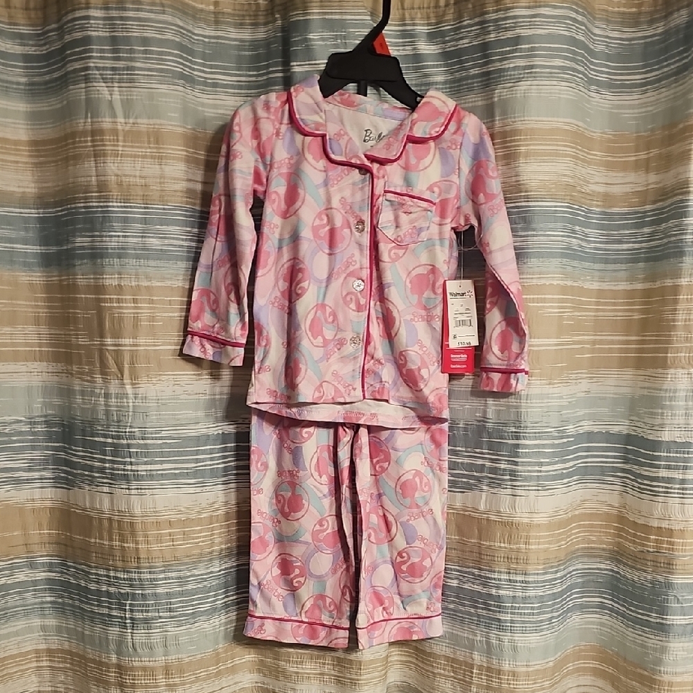 Barbie Toddler Long Sleeve Pink and White Kids Pajama Set